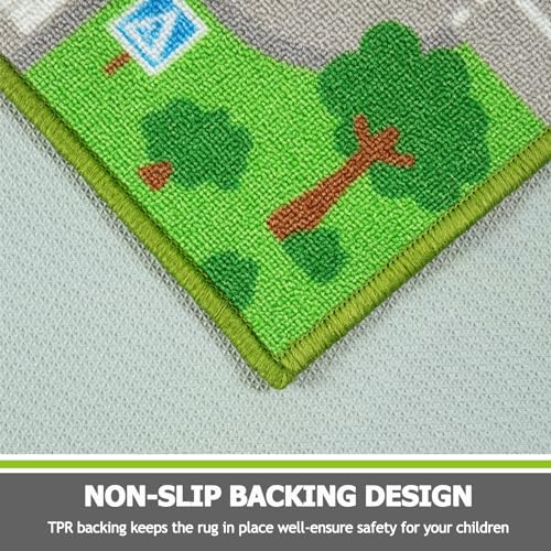 Kids Traffic Road Playmat Carpet - Non-Slip City Map Rug for Toddler Playroom, 6.6'x9.8' Green
