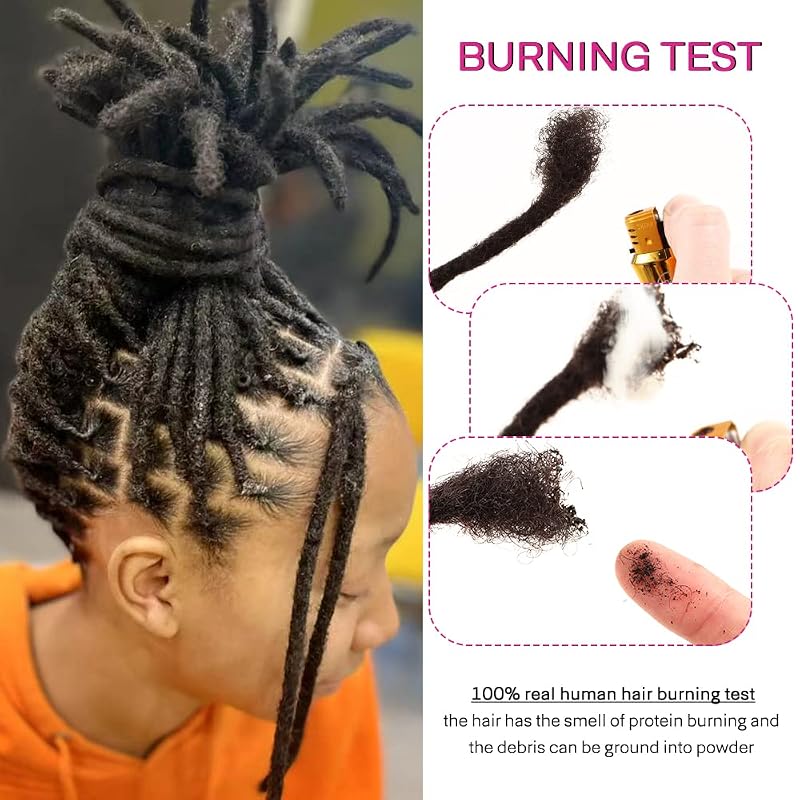 Natural Black 6in 0.8cm 20 Locs Handmade Afro Dreadlock Extensions - 100% Human Hair, 6in, 20 Strands
