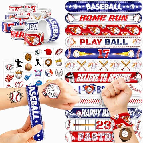 72PCS Baseball Party Set - 48PCS Temporary Pre - Cut Tattoos & 24PCS Slap Bracelets - Fun Sports-Themed Birthday Supplies, Baby Shower Gifts, Classroom Rewards & Party Decor for Kids (Boys & Girls)