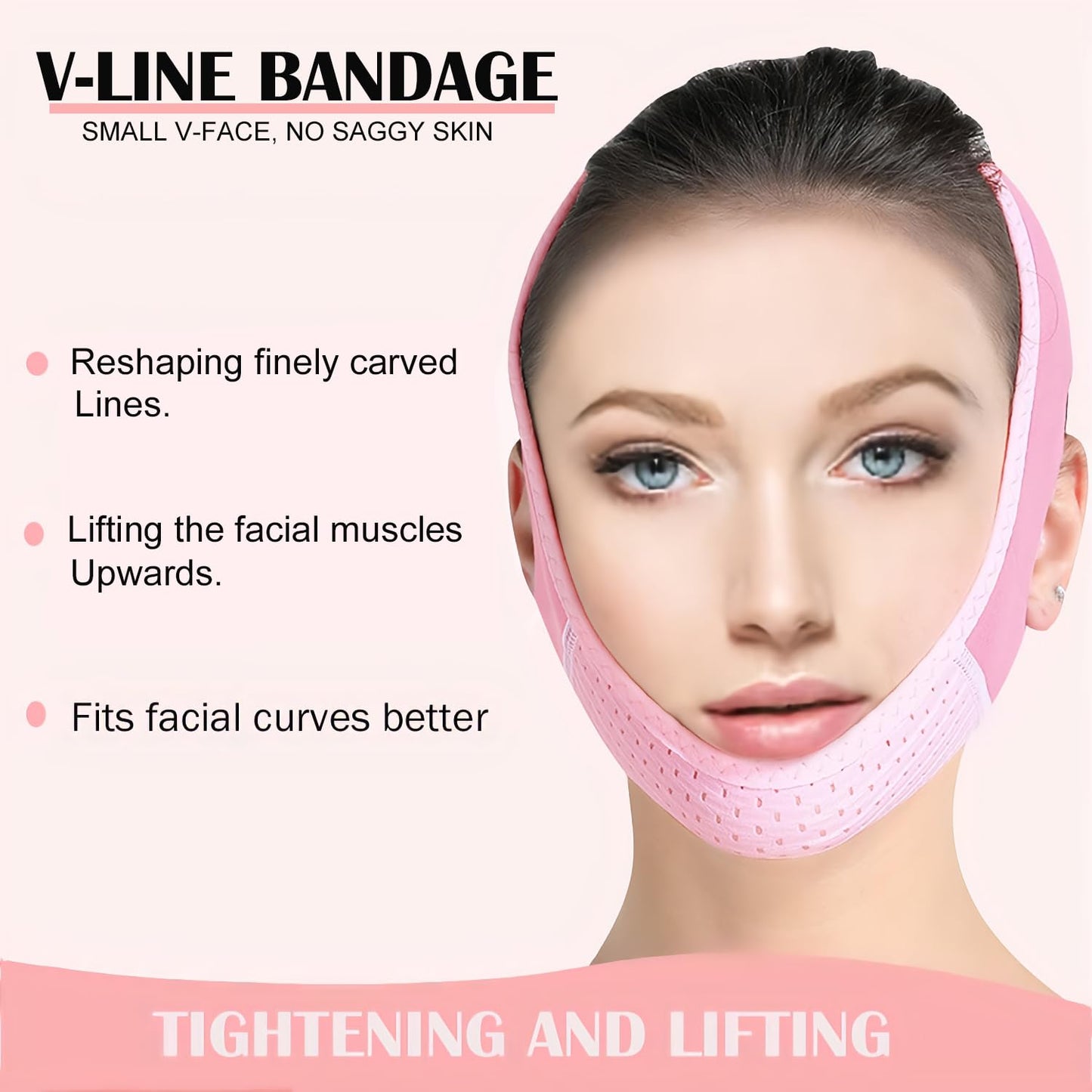 MASIKA Chin Strap for Sleeping,Adjustable Chin Strap,Jaw Strap,Jawline Shaper,V-Line Mask Chin Up Mask V Shaped Face Mask, Jaw Exerciser,Reusable chin strap,Pink。