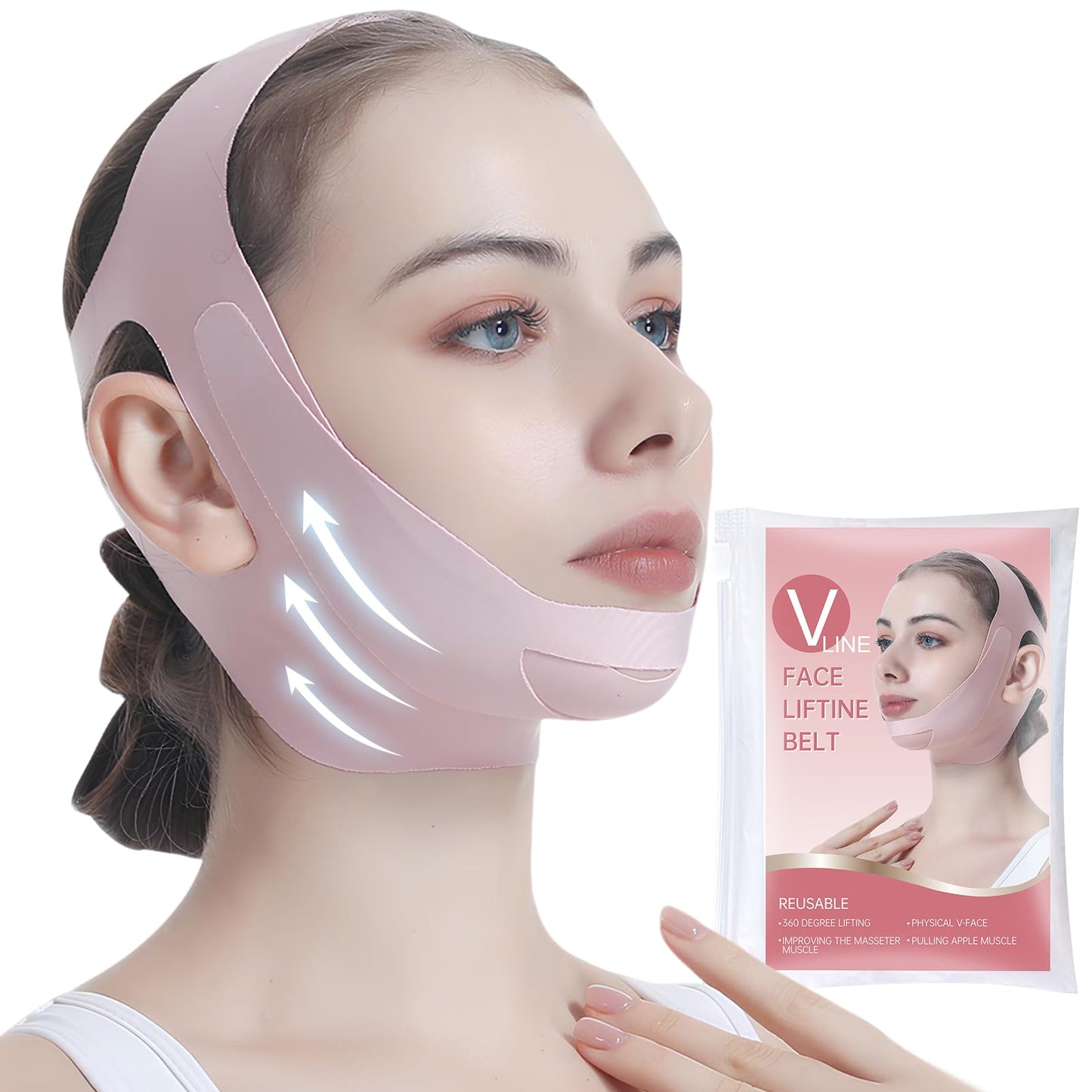 PRAVETTE Facial Lifting Belt - V Line Lifting Mask Chin Strap,Face Lift Tape with Adjustable Straps, V-Shaped Double Chin Reducer, 3D Contoured Design for Facial Shaping,Jawline Shaper and Sleeping