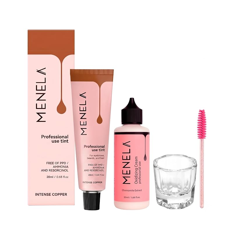 Menela Intense Copper Hair Tinting Kit – PPD-Free, Vegan 6 Shade + Jojoba Oil, 20ml, Includes Oxidizing Cream, Brush & Mixing Glass
