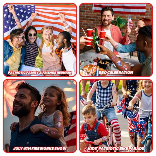 Partywind 60 Pcs Labor Day Decorations, Glitter USA Patriotic Tattoos Sticker, 4th of July Outfits for Women, Red White and Blue Accessories, Memorial Day, Independence Day Party Favors