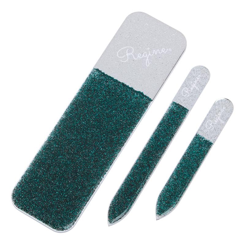 Regine Switzerland Emerald Shimmer Nano Glass Nail File Set – 3 Pieces, Reusable & Washable