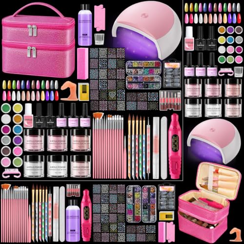 Deciniee Bling Pink Acrylic Nail Kit with Drill, UV Lamp & Accessories for Beginners