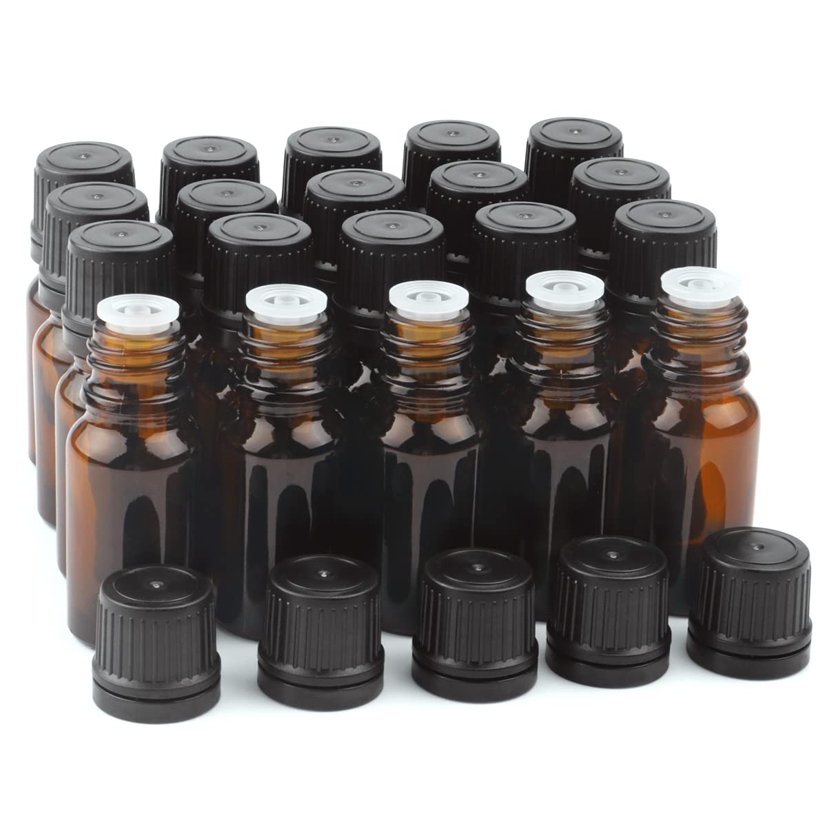 BOSMIOW 10 ml(1/3 oz) Sample Glass Bottles For Essential Oils 20 Pcs Empty Glass Dropper Vials With Orifice Reducers For DIY Perfume Aromatherapy Fragrance Cosmetic Oils (amber)