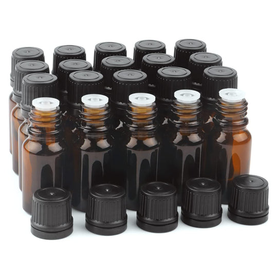 BOSMIOW 10 ml(1/3 oz) Sample Glass Bottles For Essential Oils 20 Pcs Empty Glass Dropper Vials With Orifice Reducers For DIY Perfume Aromatherapy Fragrance Cosmetic Oils (amber)