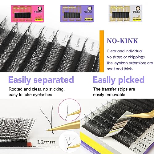 Eyelash Extensions Set, 3 Pieces Individual Hybrid Volume Premade Lashes, (Classic + YY Lashes + W-3D Lashes) 0.07 D Mix Black, for Practice, Cost-Effective, Beginner Lash Artists Friendly