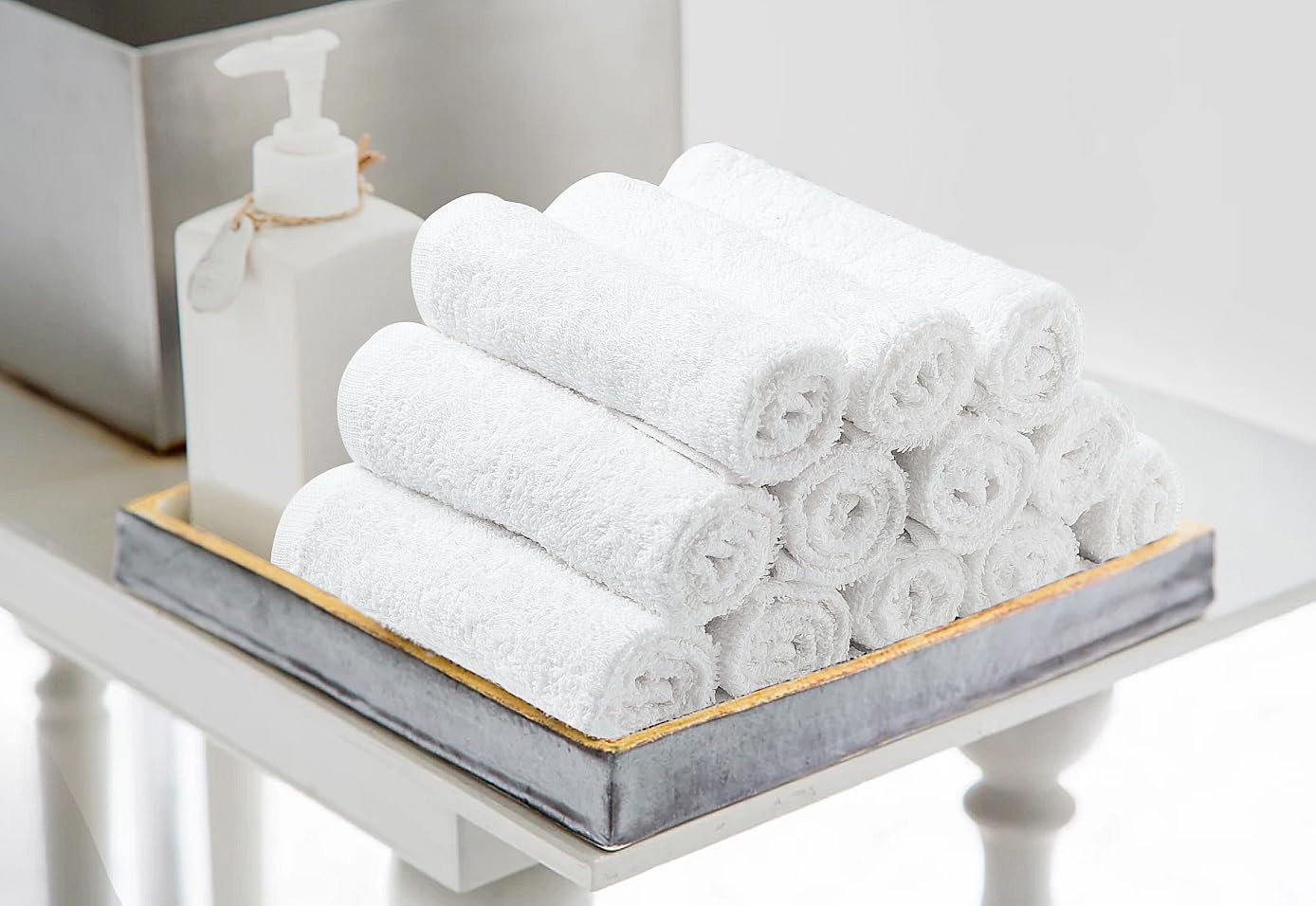 Avalon Towels Cotton Washcloths – (Pack of 60) Size 12x12 Inches, 100% Ring Spun Cotton, Soft & Absorbent Face Towels, Gym Towels, Hotel and Spa Quality, Reusable Fingertip Towels (White)