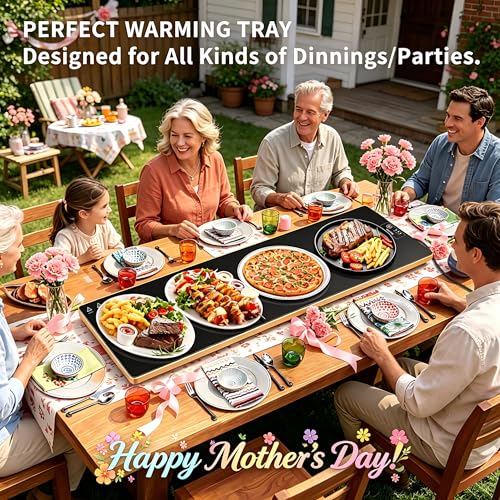 Wanish Black Extra Long 40x12 Inch Tempered Glass Food Warming Tray