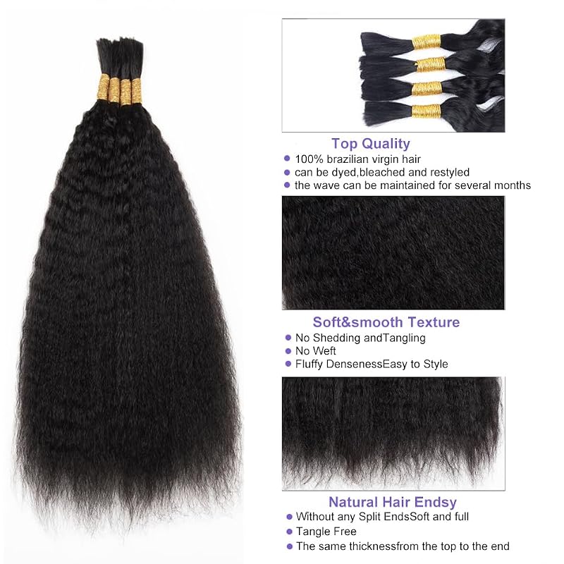 RLHAIR 14 Inch Kinky Straight Human Braiding Hair No Weft Natural Black