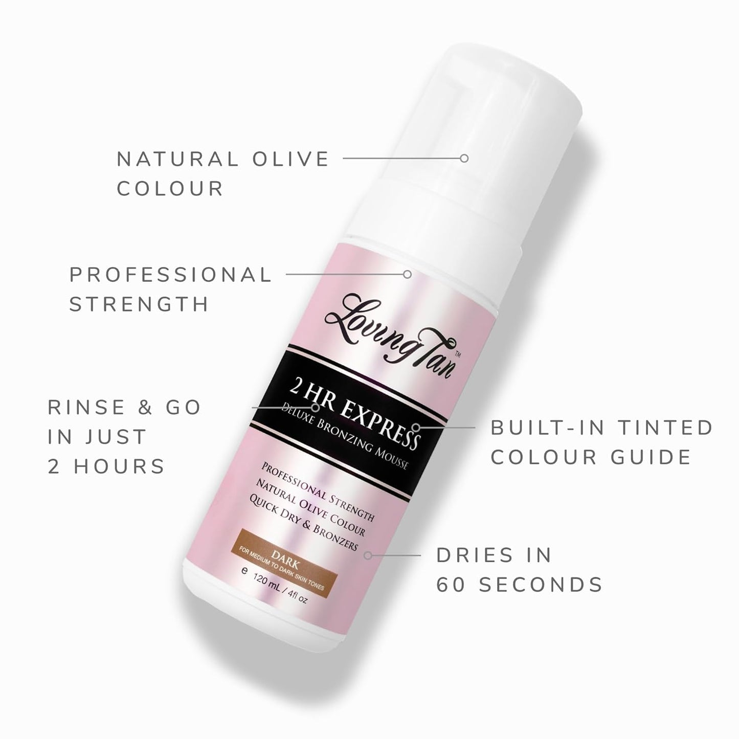 Loving Tan 2 HR Express Self Tanning Mousse, Dark - Streak Free, Natural, Professional Quality - 5+ Sunless Self Tanner Applications per Bottle, Cruelty Free, Naturally Derived DHA - 4 FL Oz