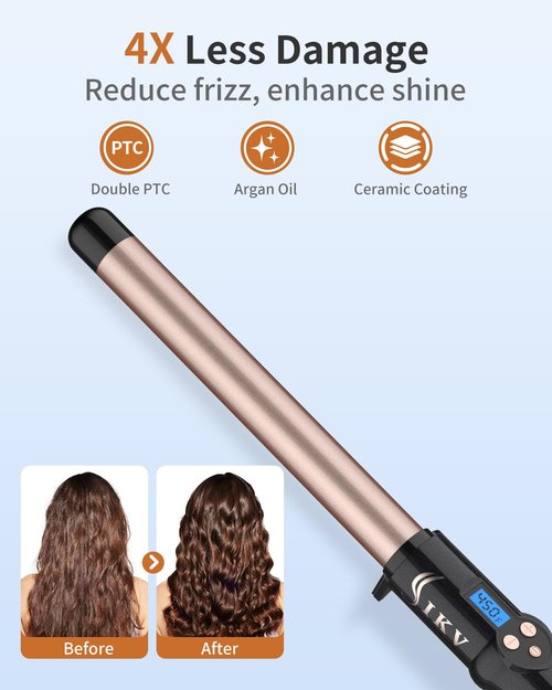 1 Inch Curling Wand Long Barrel, Hair Curling Iron Wand Ceramic for Short&Long Hair, Dual Voltage|10 Adjustable Temp