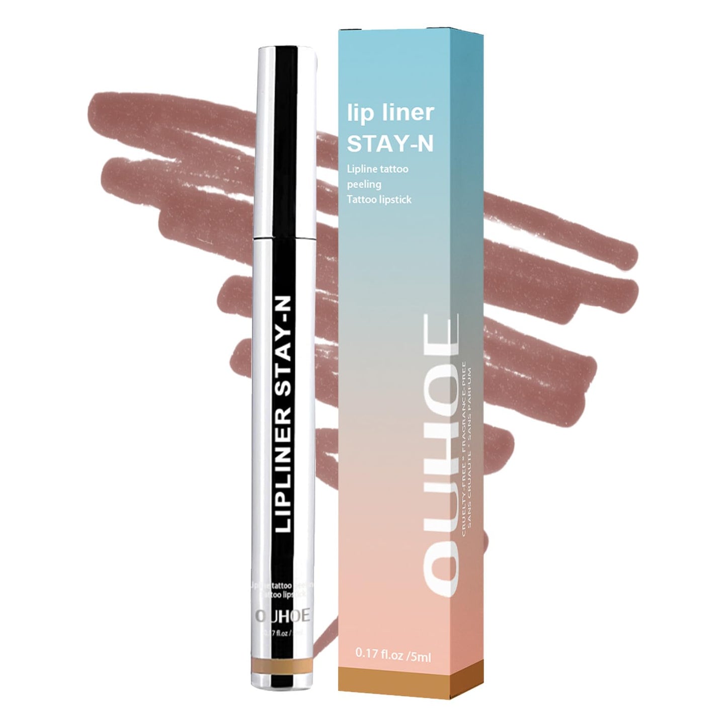 OUHOE Lip Stain Peel Off, Lip Stain Peel off Long Lasting, Waterproof & Transfer-Proof Lip Color, Nourishing, Natural Matte Finish, Infused with Hyaluronic Acid (Dark Brown, 0.17oz)