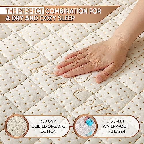 King Size Organic Cotton Mattress Protector - Quilted Waterproof Breathable Fitted Cover
