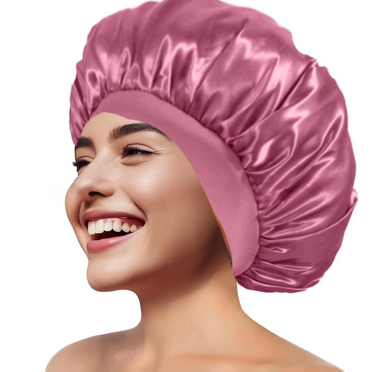 Satin Bonnet for Women Silk Sleep Cap Large Double Layer Night Cap with Wide Band for Curly Natural Hair （P1)