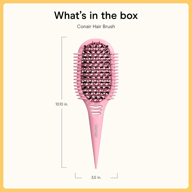 Conair Detangling Brush for Tight Curls & Long Hair - Mixed Bristles, Light Pink