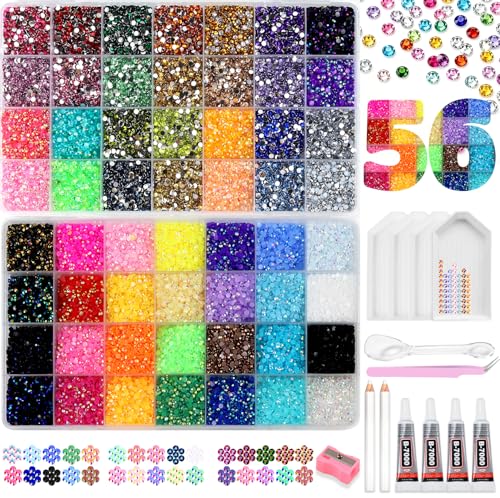 56 Colors Resin Jelly Rhinestones Bedazzling Kit with Adhesive & Tools - 70,000pcs