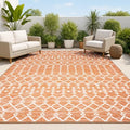 Outdoor Indoor Moroccan Geometric Area Rug 7'9" x 10' Orange Cream Textured Weave