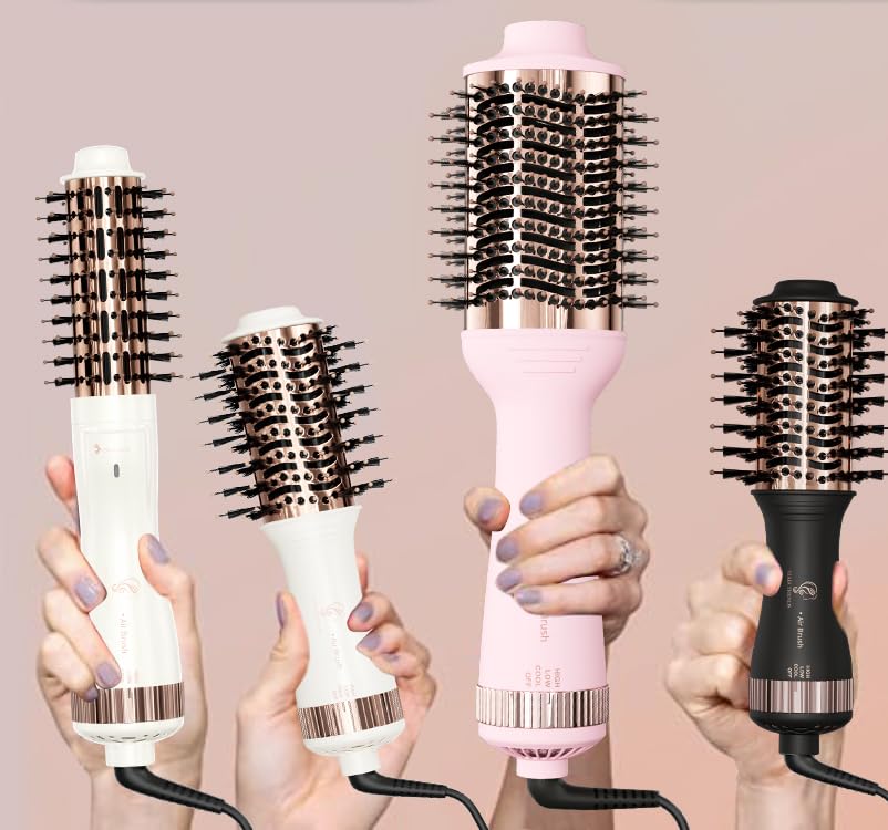 Travel Blow Dryer Brush in one, Dual Voltage Mini Hot Air Brush, Hair Trends Nano Titanium 2 Inch One Step Hair Dryer and Styler Volumizer Oval Shape