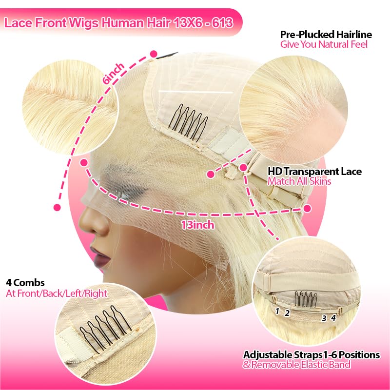 13x6 Lace Front Blonde Wig 220% Density Human Hair 26 Inch HD Pre-Plucked Frontal