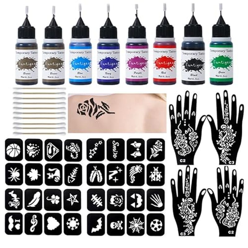 32pcs Black Rose Flower Temporary Tattoo Sticker For Women,Multiple Floral Pattern Designs(7.5X3.8 inch)