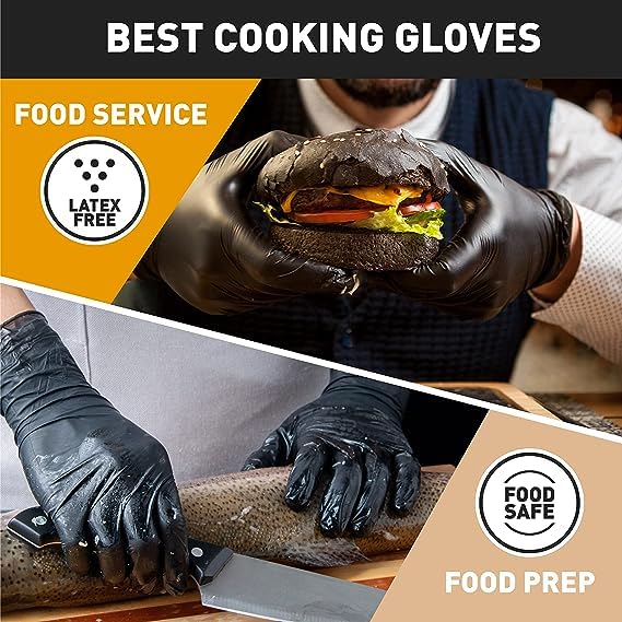 OKIAAS Black Vinyl Disposable Gloves Large Pack of 1000 - Latex-Free Food Grade
