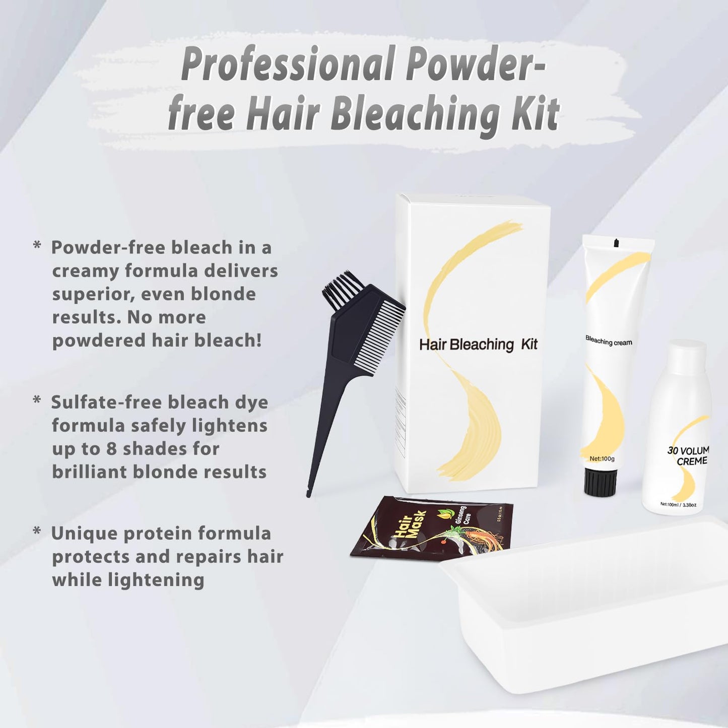 Gentle Cream Hair Bleach Kit, Ammonia-Free Bleach for Hair with Developer, Lifts Up to 8 Levels, No-Drip Hair Lightening Kit for Home Use