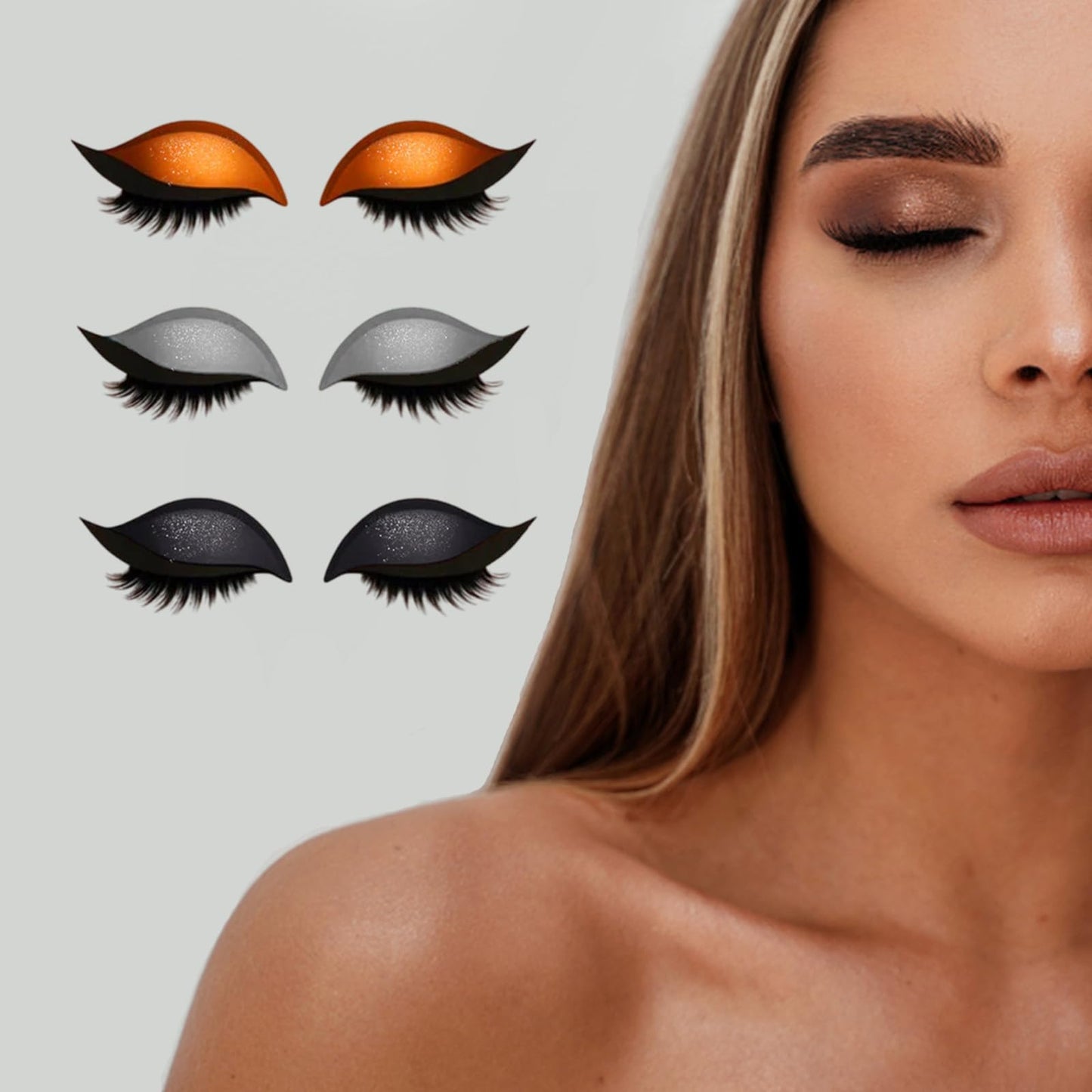 Lazy Eye Shadow Eyelash Patch,2-In-1 Reusable Eye Makeup Stickers With False Lashes & Eyeshadow - Easy Lazy Eye Shadow Eyelash Patch For All Eye Shapes (Gold)