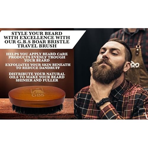 G.B.S Men's 100% Boar Bristle Wooden Handle Beard Brush