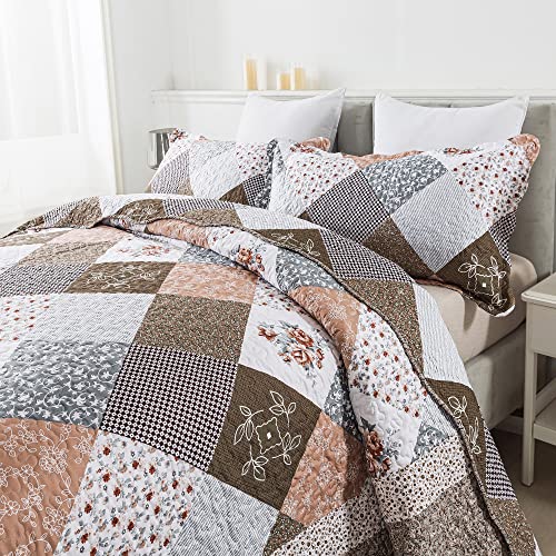 Oversized King Bedspread Set - California King 120x120 Brown Border Reversible Quilt