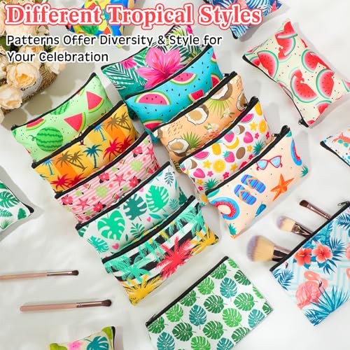 Tropical Makeup Bags Set - 24 Canvas Cosmetic Pouches for Travel & Gifts