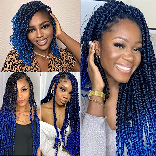8 Inch Ombre Blue Passion Twist Hair - Water Wave Crochet Hair 22 Strands Pack - Blue Variation