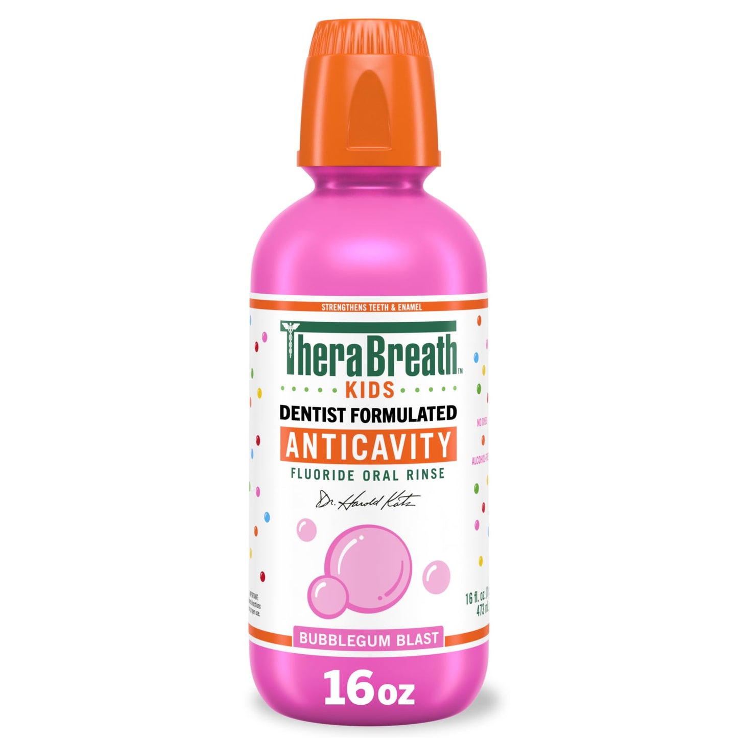 TheraBreath Kids Anticavity Fluoride Oral Rinse, Strengthens Teeth & Enamel, Alcohol Free & Dye Free, Certified Organic Bubblegum Blast Flavor, 16 Fl oz