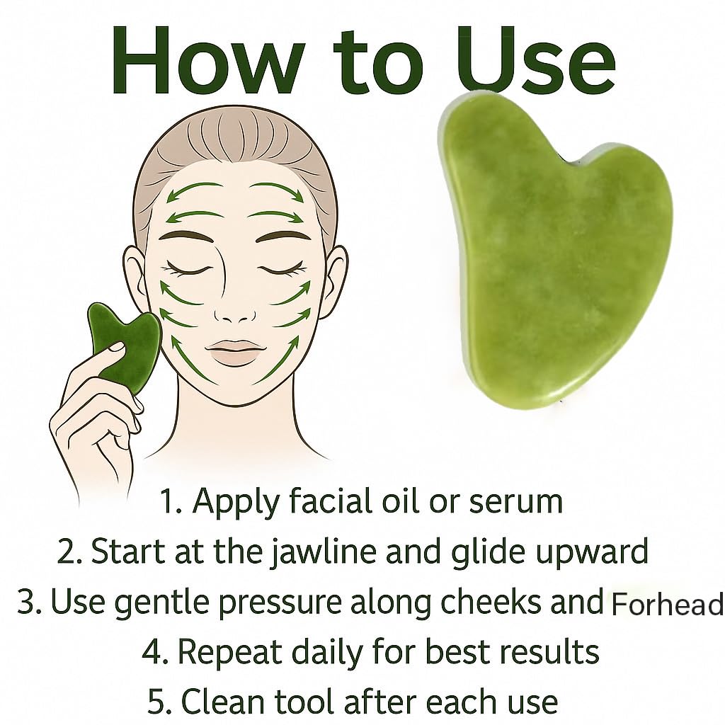 Gua Sha Facial Tool and Jade Roller Set –Anti-Aging Tools for Lymphatic Drainage, Puffiness, Wrinkles, and Relaxation – Skincare Tool for Face and Neck (Light Green)