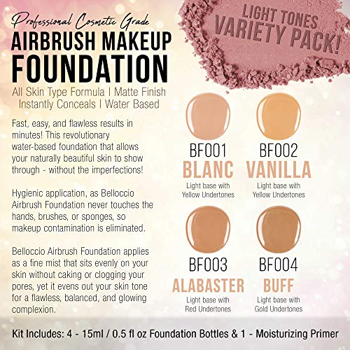 Airbrush Makeup Foundation Set with 4 Shades - Long Lasting & Moisturizing