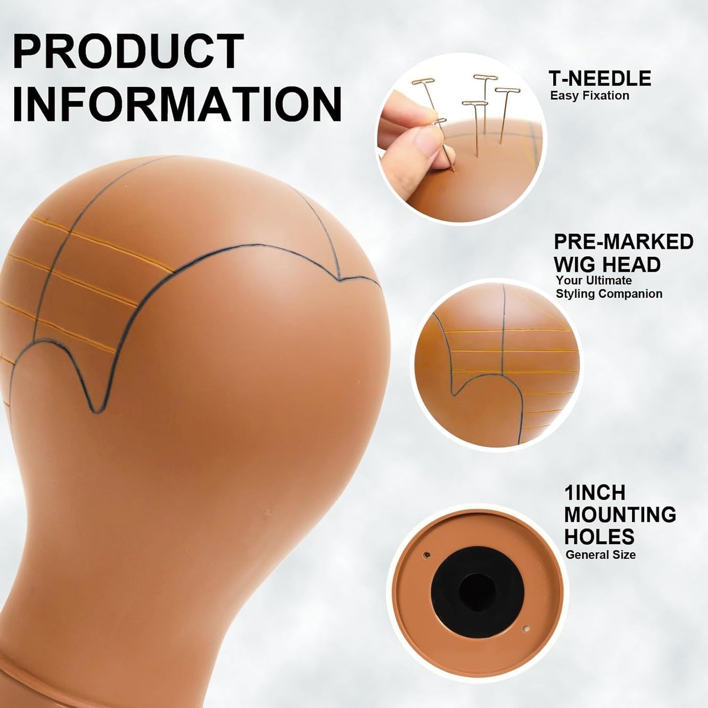 TESCOGO 22 Inch Pre-Marked Mannequin Head for Wig Making, Effective Wig Head with Guide Lines, Suitable for Most Stands, Durable and Sturdy for 10 Years