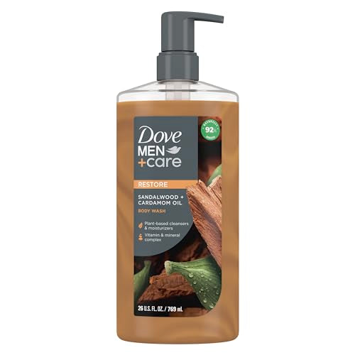 DOVE MEN+CARE Body Wash Sandalwood & Cardamom Oil, Hydrating & Rejuvenating, 26 oz