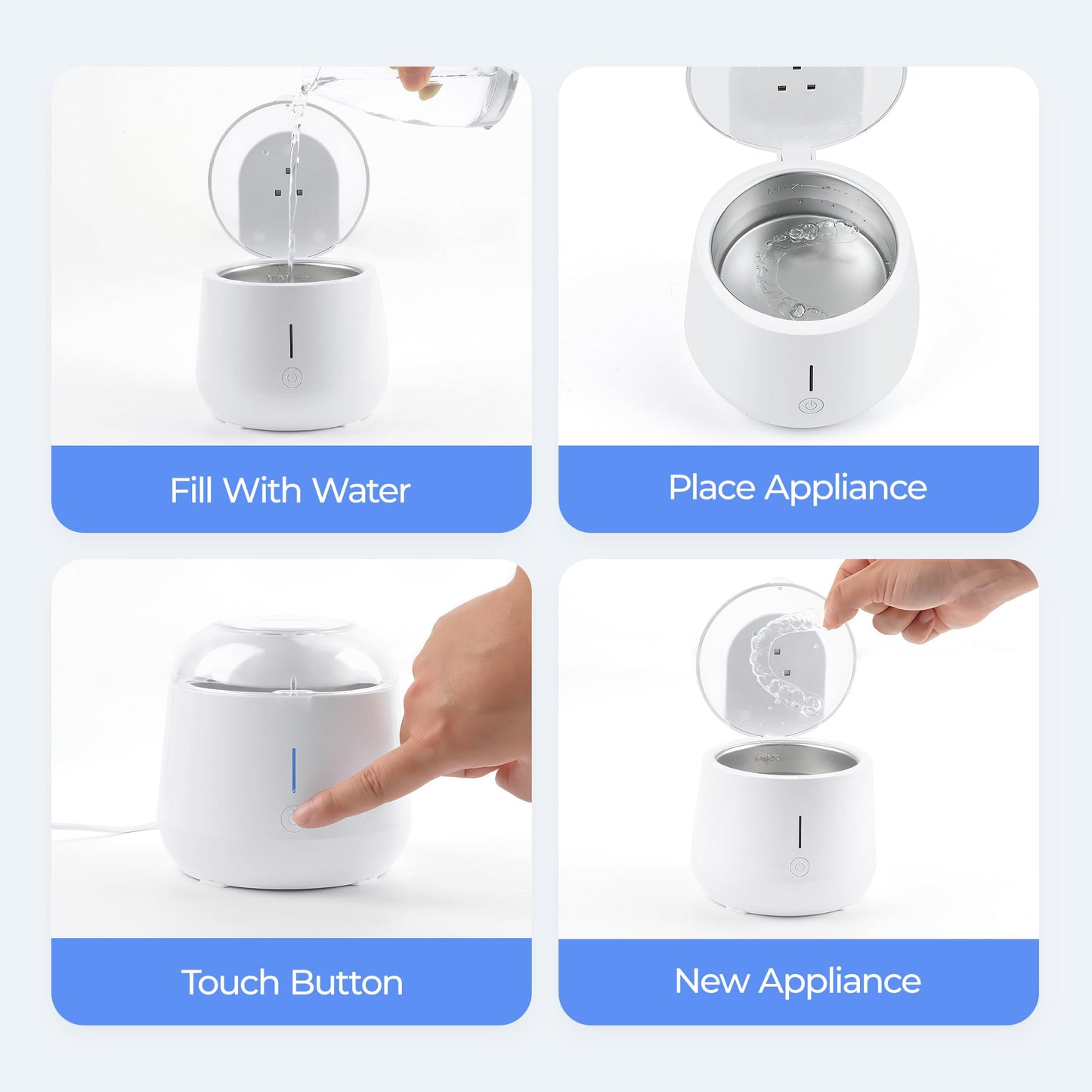 Guntsous Ultrasonic Retainer Cleaner Machine: 45kHz Medium Frequency Stain Away Plus Sonic Cleaner with Three Professional LED Lights for Denture Dental Jewelry Ring Mouth Night Guard Aligner