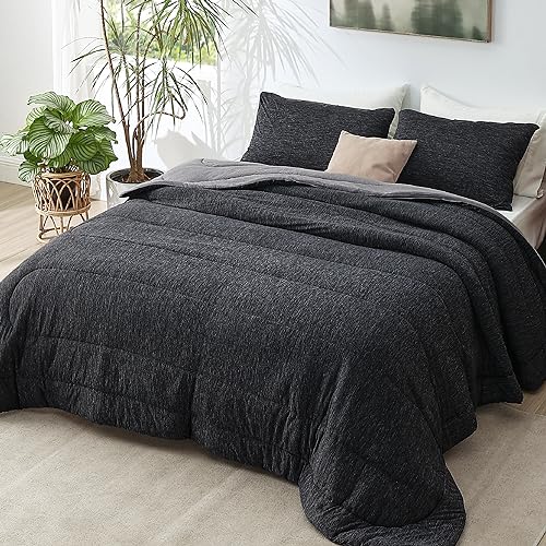 Bedsure King Size Reversible Comforter Set - Charcoal Black All-Season Bedding