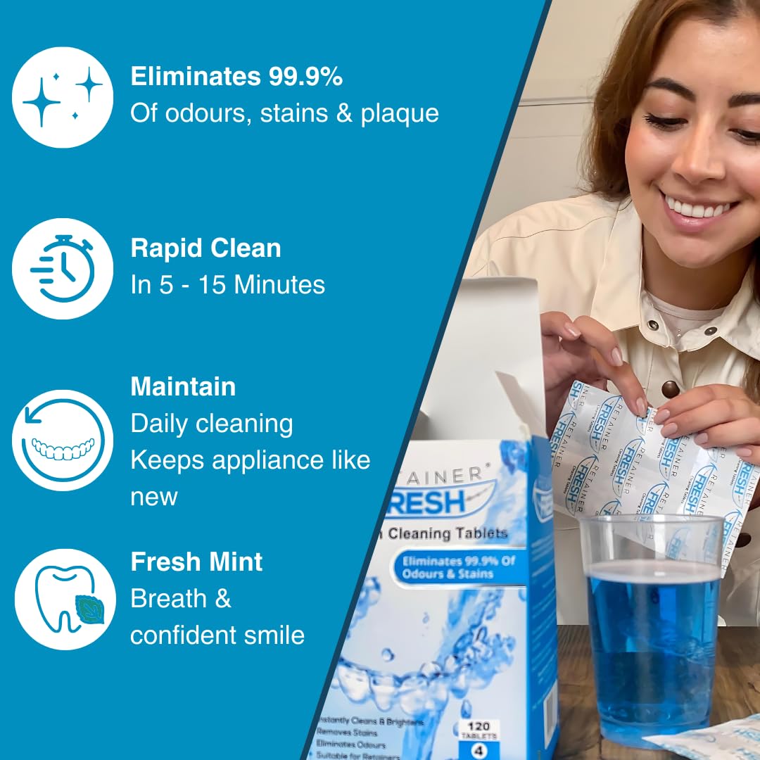 Retainer Cleaning Kit & Tablets - 36 Tablets 1 Month Supply Retainer Fresh, Brite, and Stain-Free - Retainer Cleaner Tablet, Mouth Guard, Dentures, Aligners