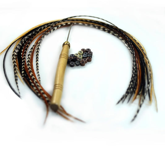 Feather Hair Extension – Grizzly and Solid Colored Feathers, All Individual Feathers, Ranging From 8 to 11 Inches in Length, With a Total of 20 Real Feathers, Includes Beads and Loop Tool Kit