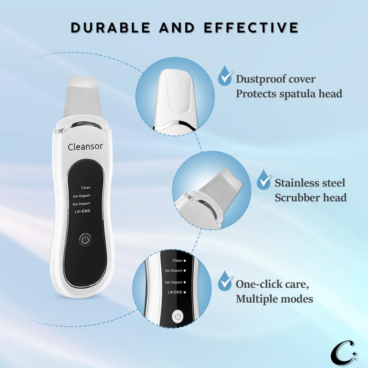 Skin Scrubber Pore Cleaner Blackhead Remover Facial Spatula with Clean, Ion and Lift Modes