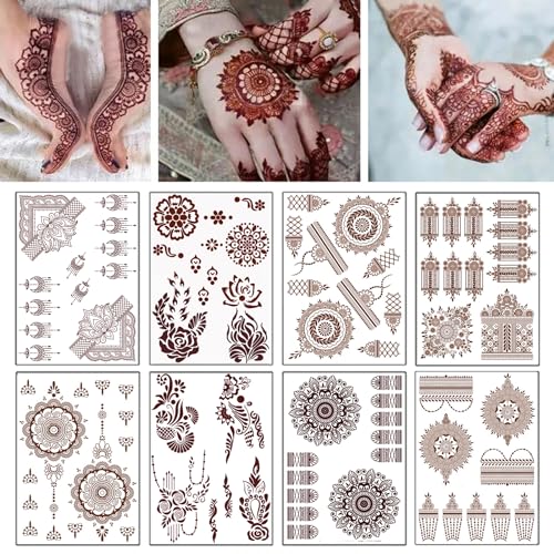 8 Sheets Red Brown Temporary Tattoo Stickers Fake Tattoo Lace Floral Temporary Waterproof Body Art Long Lasting Stickers for Women Festivals Wedding Masquerade Party Decorations Design