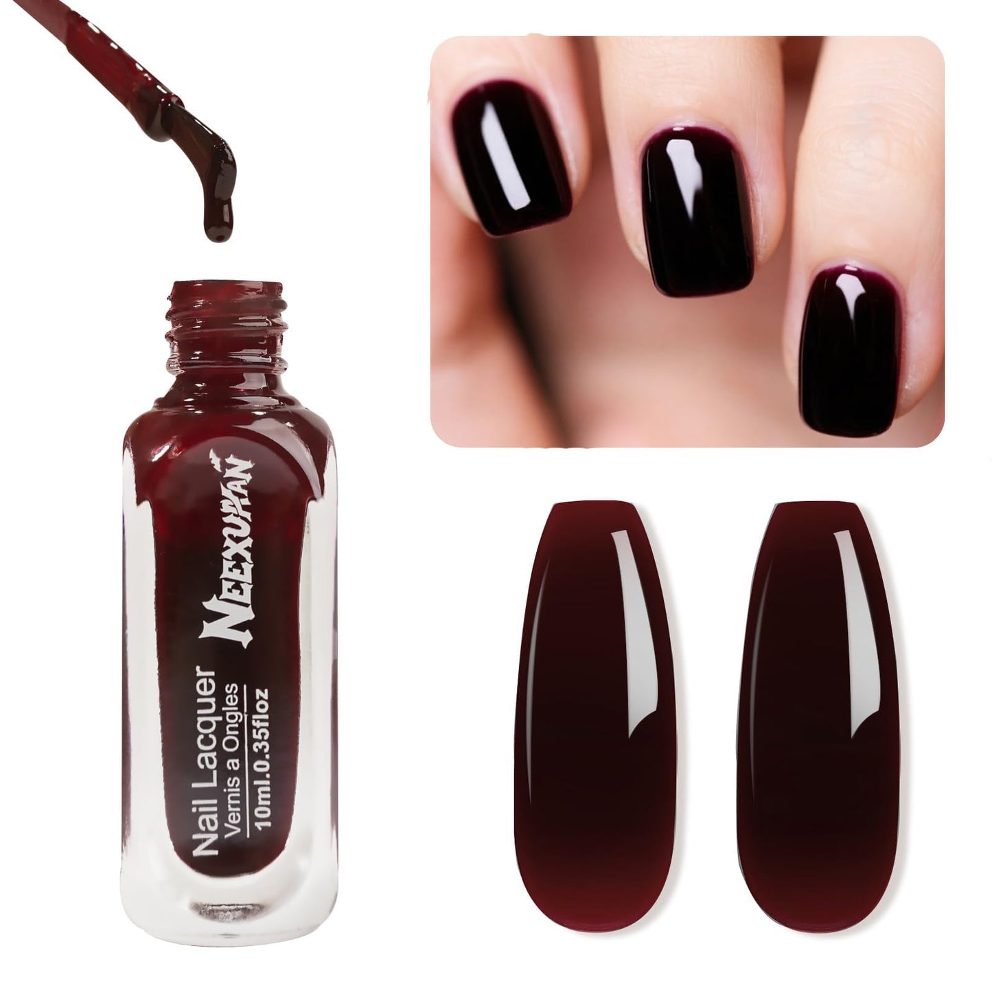 NEEXUAAN Red Jelly Nail Polish, Cherry Red Quick Dry Nail Polish, No UV Lamp Needed, Streak Free Fingernail Polish for Salon Manicure and Nail Art DIY at Home, 0.35 fl oz