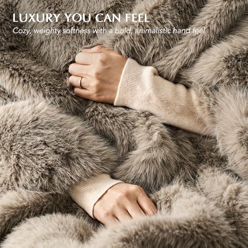 EverGrace Faux Fur Throw Blanket 60x80 Natural Mink Luxury Soft Cozy