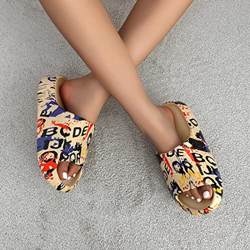 Cloud Slides for Women & Men - EVA Pillow Slippers Thick Sole Shower Shoes 8.5 Women / 7.5 Men / Red Graffiti