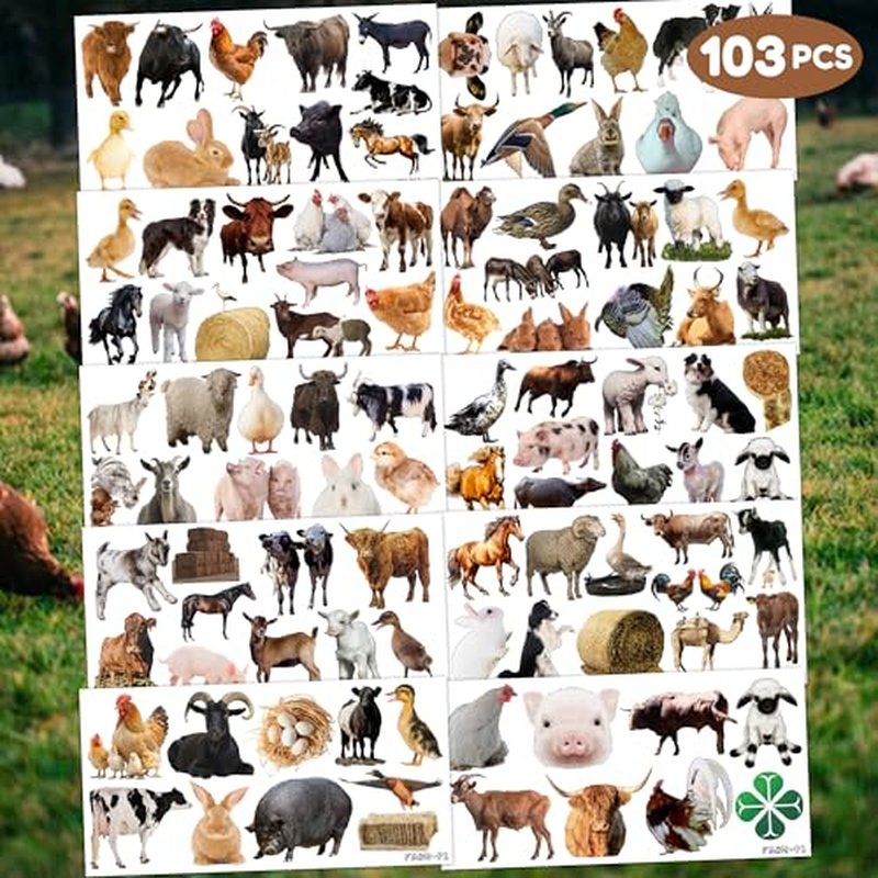 103 PCS Farm Animals Birthday Party Decorations Favors Supplies Barnyard Farm Pig Horse Sheep Ox Cow Farmhouse Temporary Tattoos Stickers Girls Boys Classroom School Prizes Reward