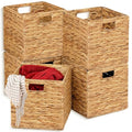 11x11in Water Hyacinth Wicker Storage Baskets Set of 5 Collapsible Organizers
