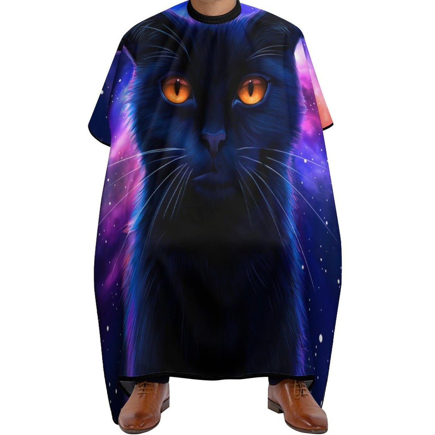 Full Coverage Hair Cutting Cape - Hairdressing Apron Cosmic Black Cat Eye Flames Burning Starry Sky Rt Hair-Cutting Gown for Makeup Artist Beautician
